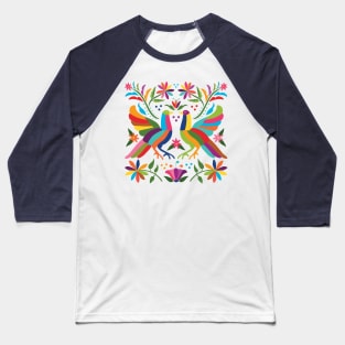 Mexican Otomí Love Birds / Colorful & happy art by Akbaly Baseball T-Shirt